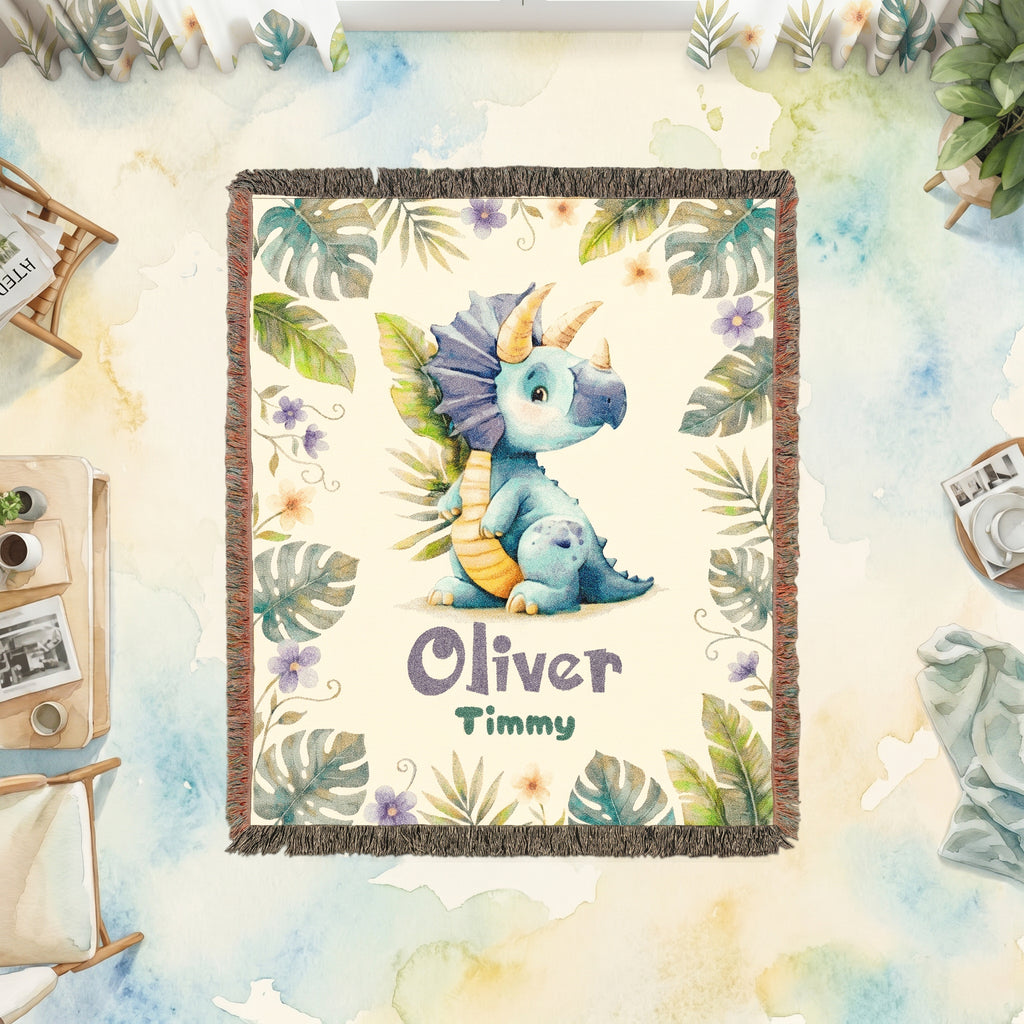 Personalized Dinosaur Name Woven Blanket