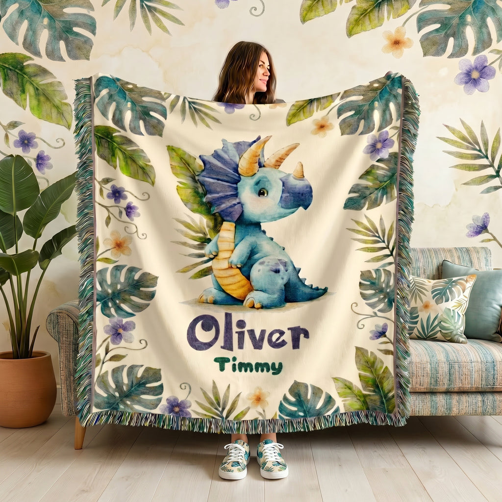 Personalized Dinosaur Name Woven Blanket