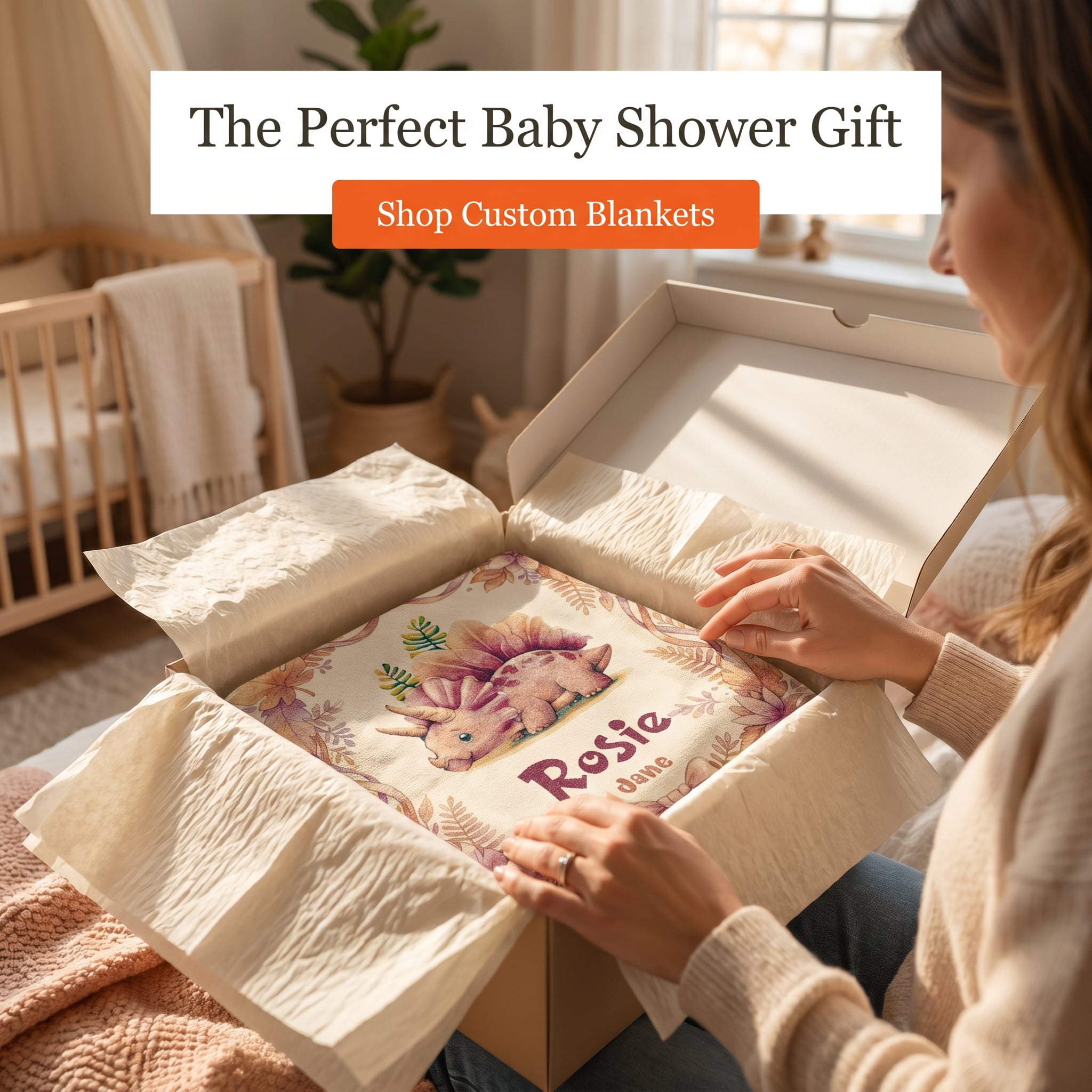 Personalized Baby Girl Dinosaur Woven Blanket