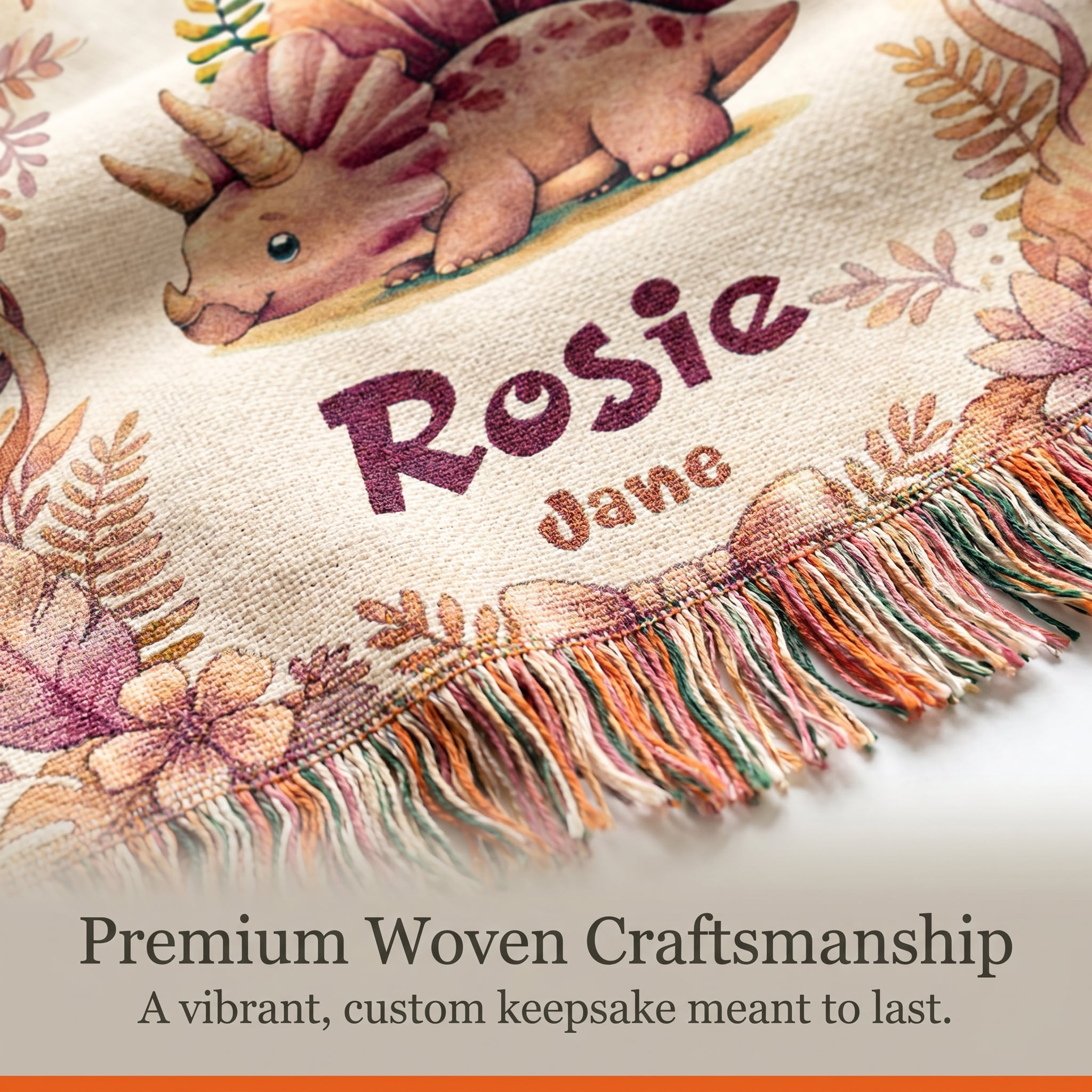 Personalized Baby Girl Dinosaur Woven Blanket