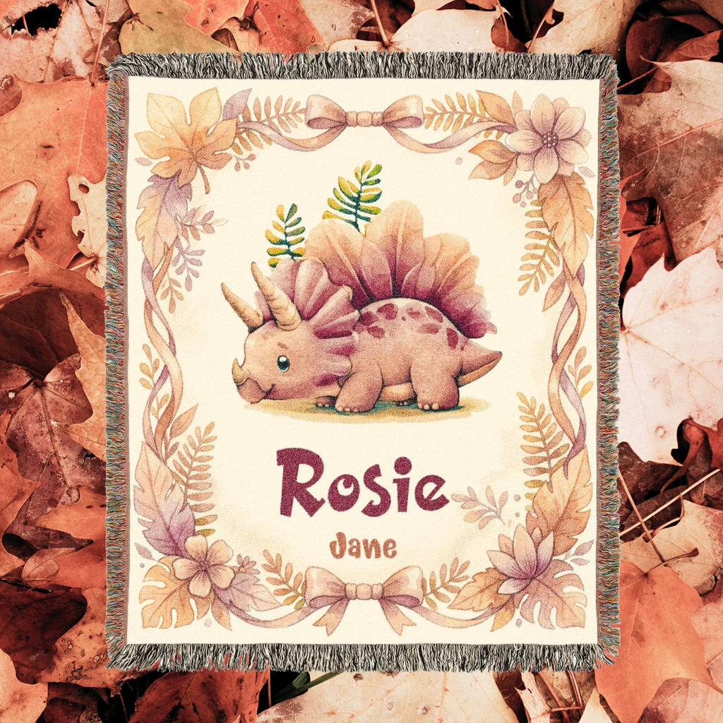 Personalized Baby Girl Dinosaur Woven Blanket