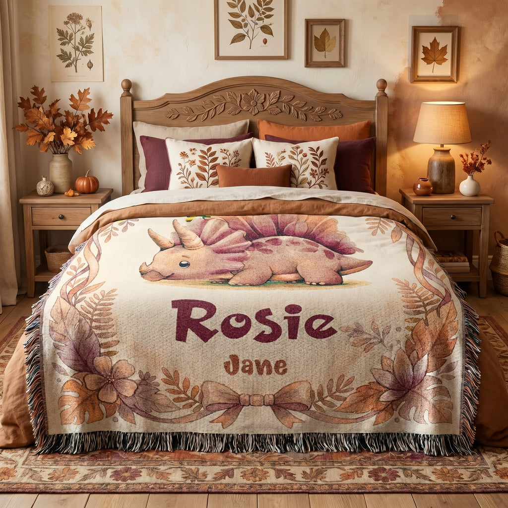 Personalized Baby Girl Dinosaur Woven Blanket