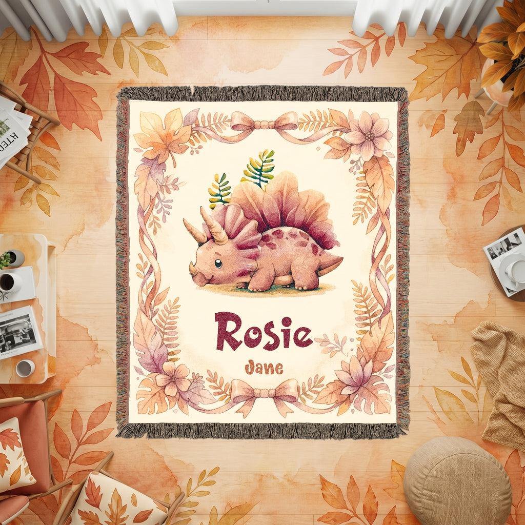 Personalized Baby Girl Dinosaur Woven Blanket