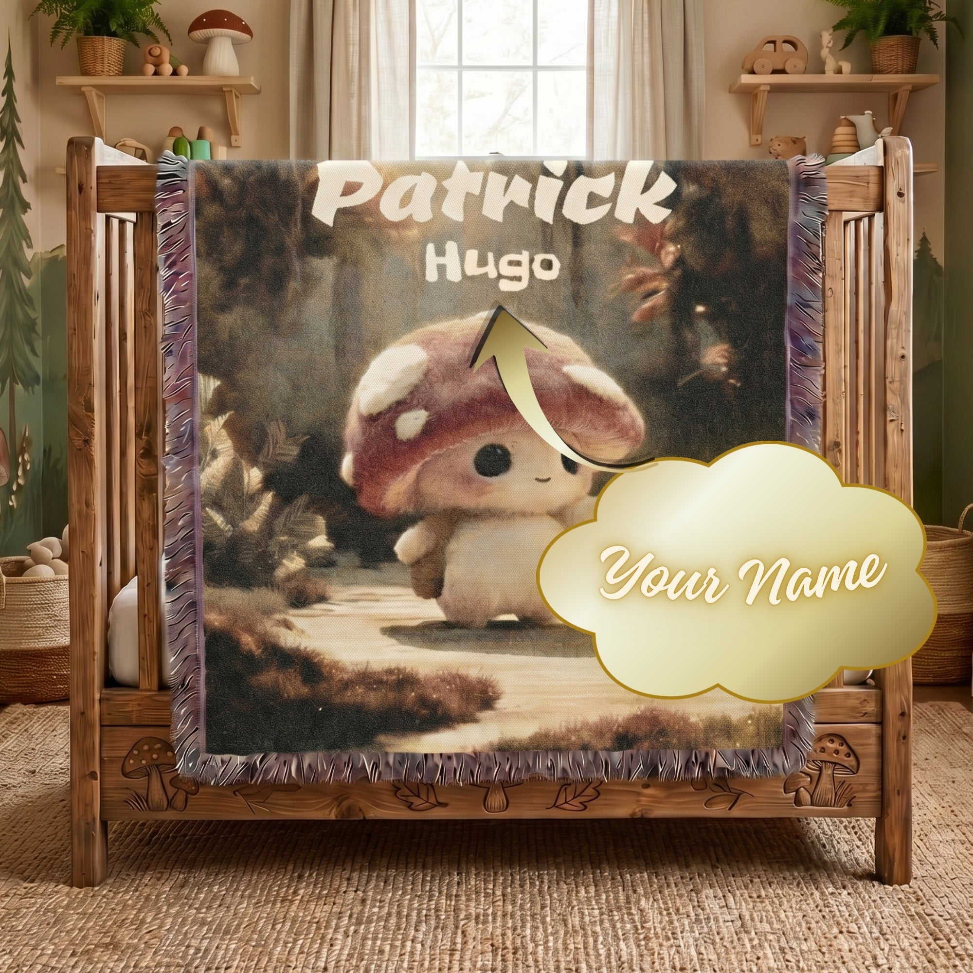 Personalized Mushroom Baby Woven Blanket