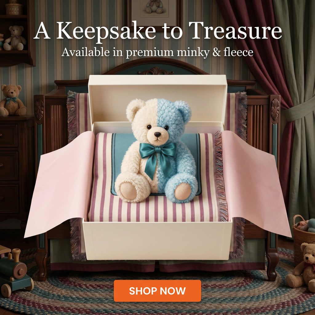 Personalized Teddy Bear Baby Boy Woven Blanket