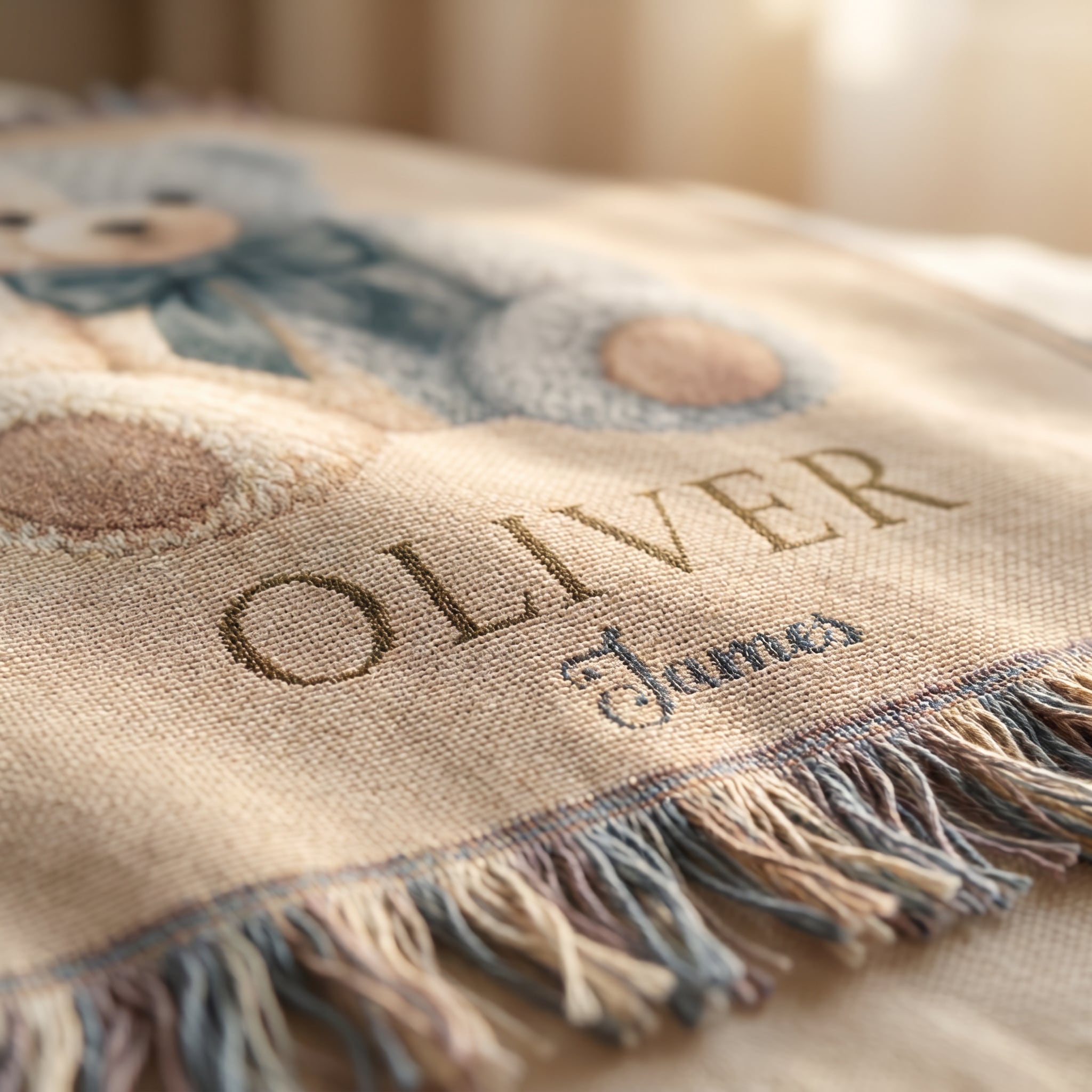 Personalized Teddy Bear Baby Boy Woven Blanket