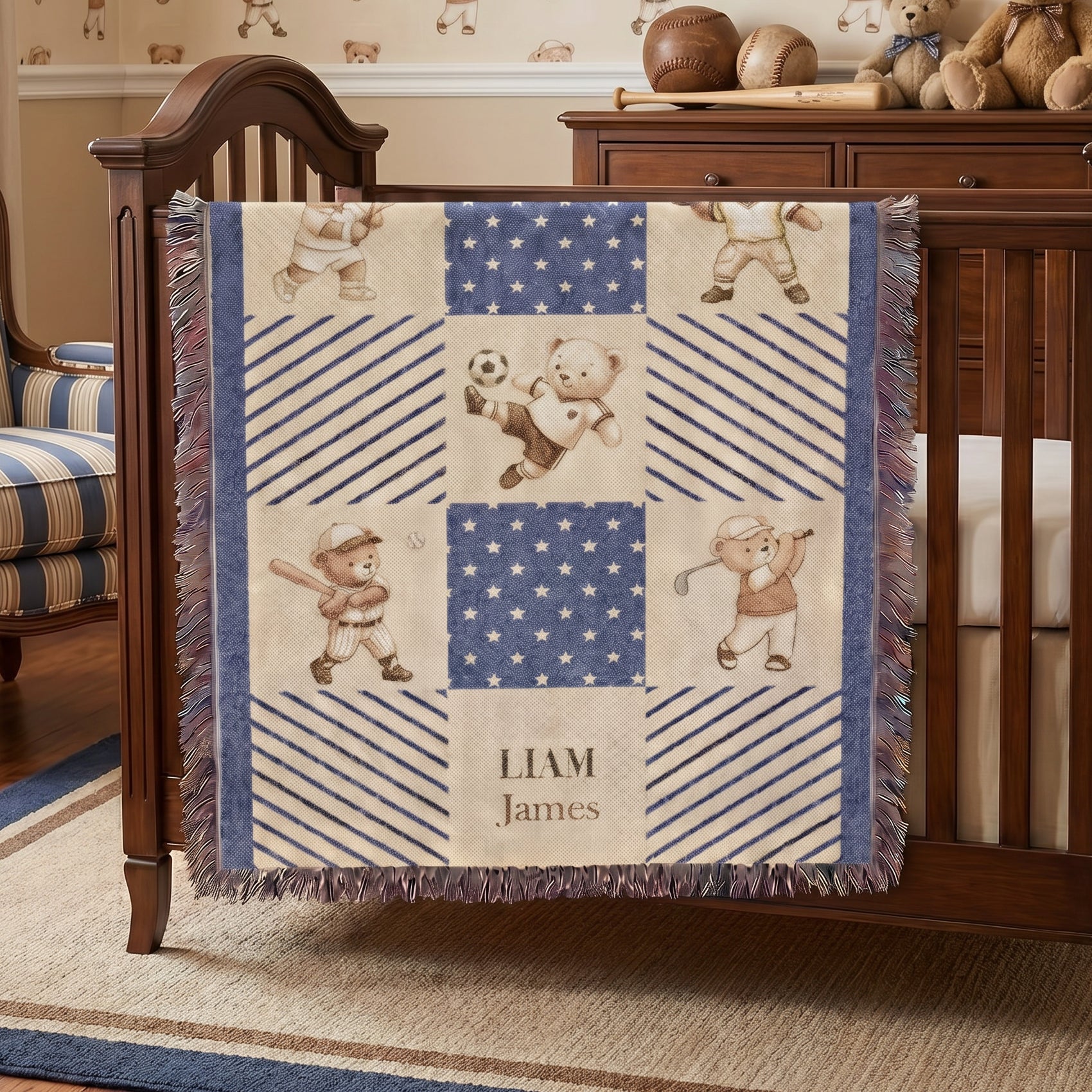 Personalized Teddy Bear Patchwork Baby Blanket
