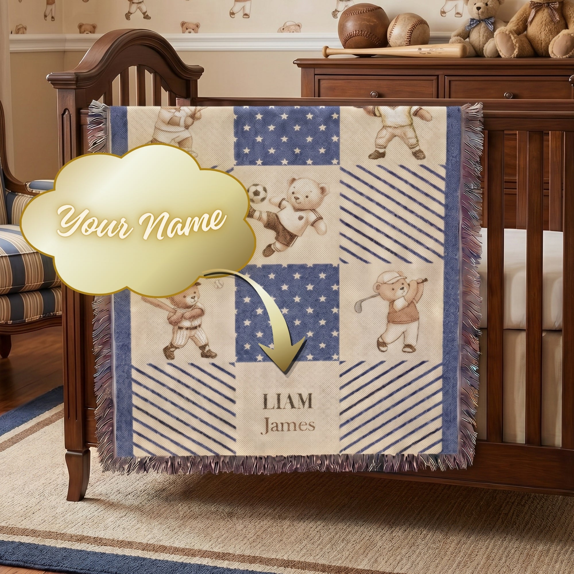 Personalized Teddy Bear Patchwork Baby Blanket