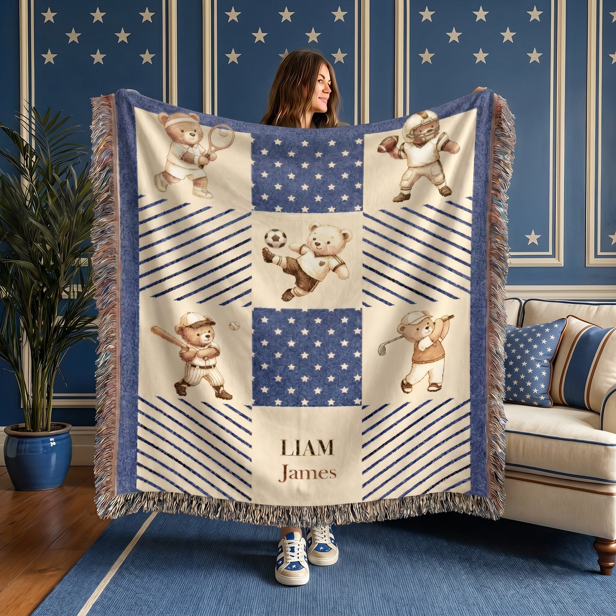 Personalized Teddy Bear Patchwork Baby Blanket