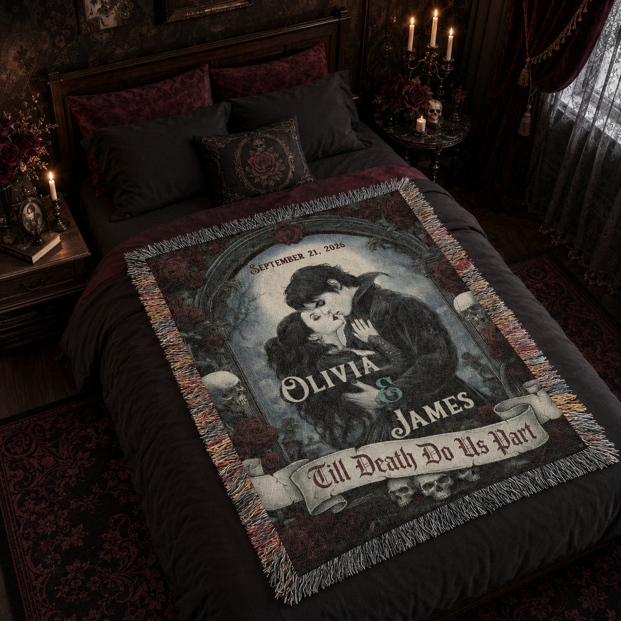 Personalized Gothic Couple Woven Blanket
