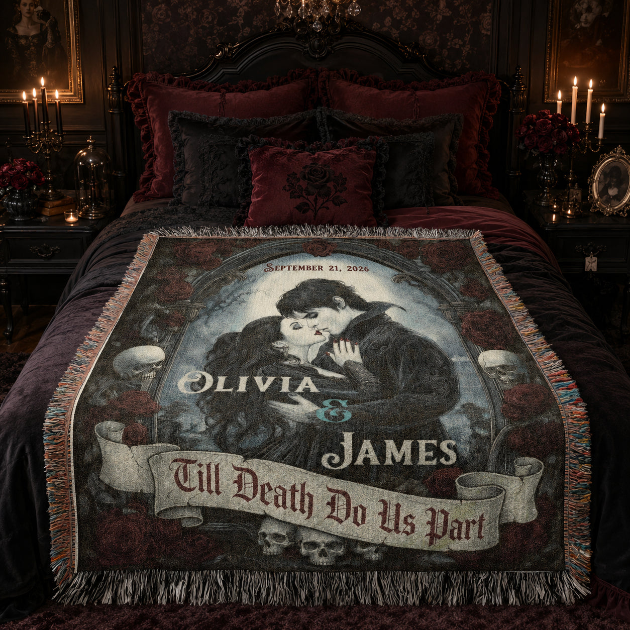 Personalized Gothic Couple Woven Blanket