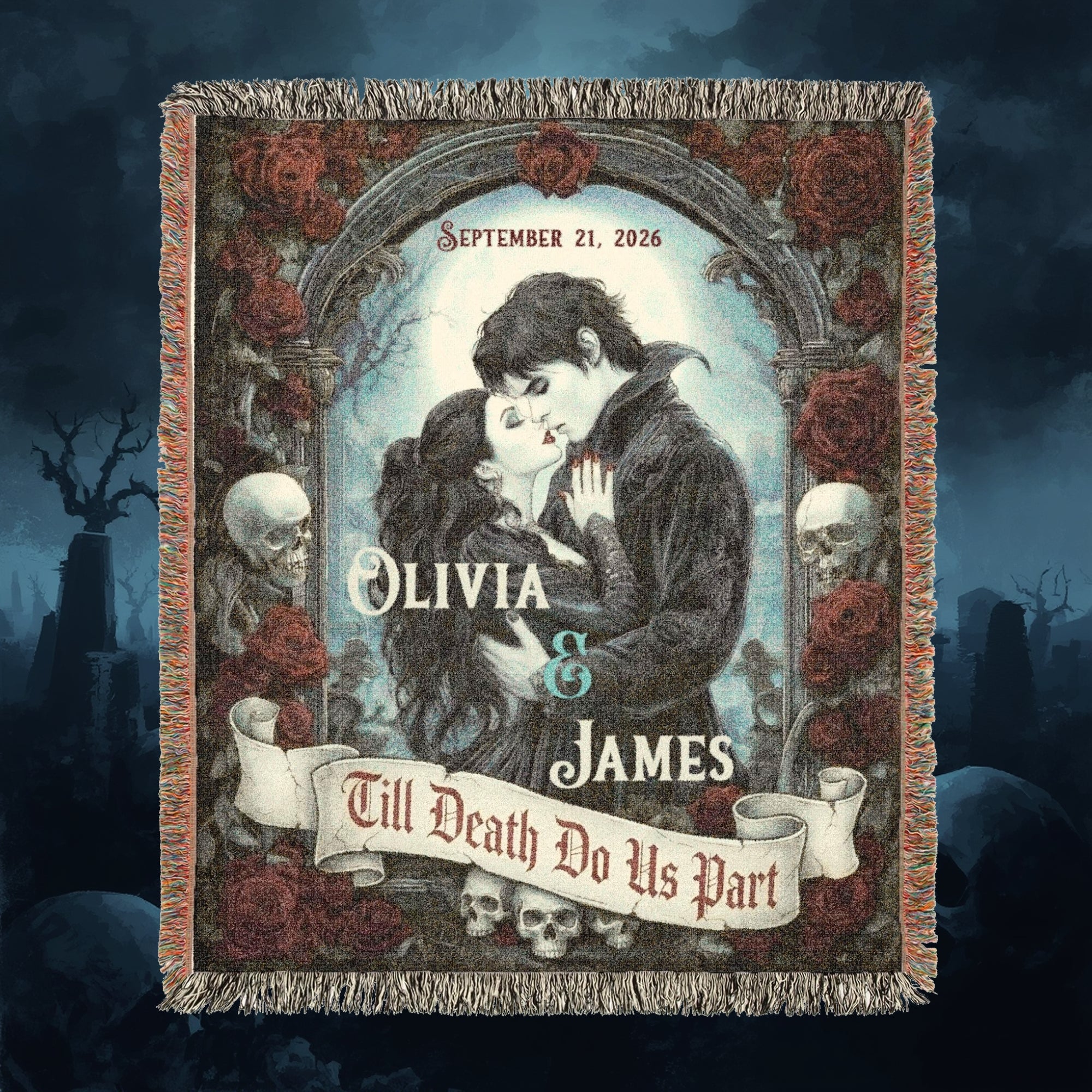 Personalized Gothic Couple Woven Blanket