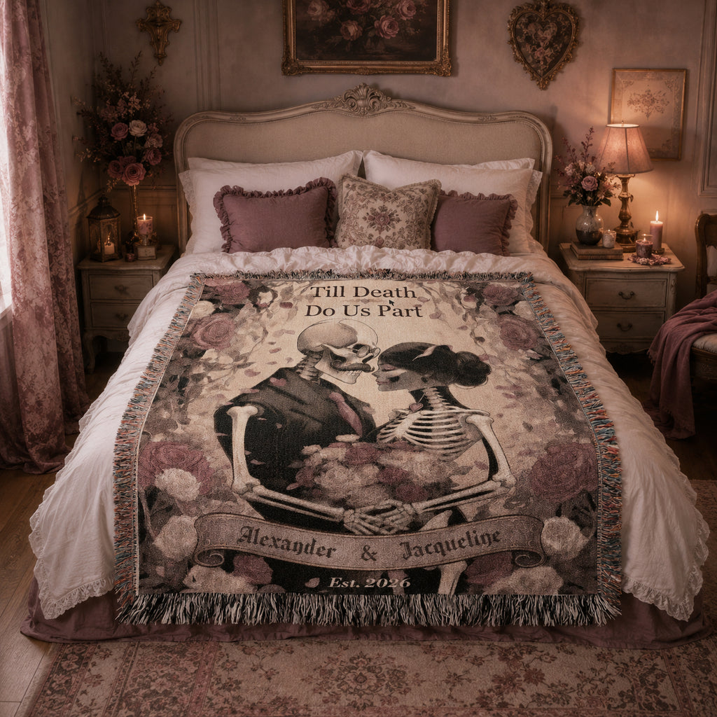 Personalized Skeleton Couple Woven Blanket