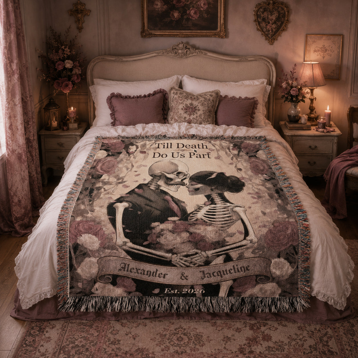 Personalized Skeleton Couple Woven Blanket
