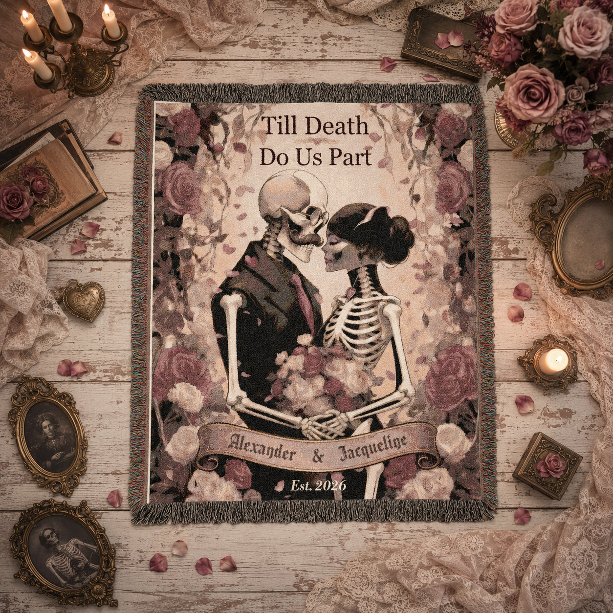 Personalized Skeleton Couple Woven Blanket