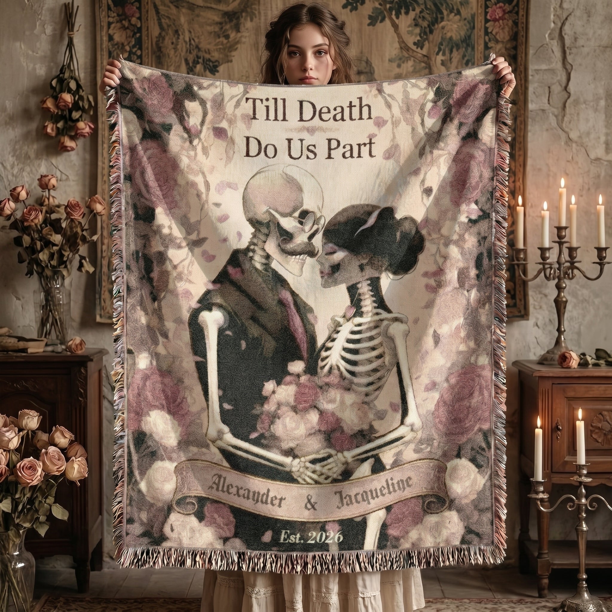 Personalized Skeleton Couple Woven Blanket