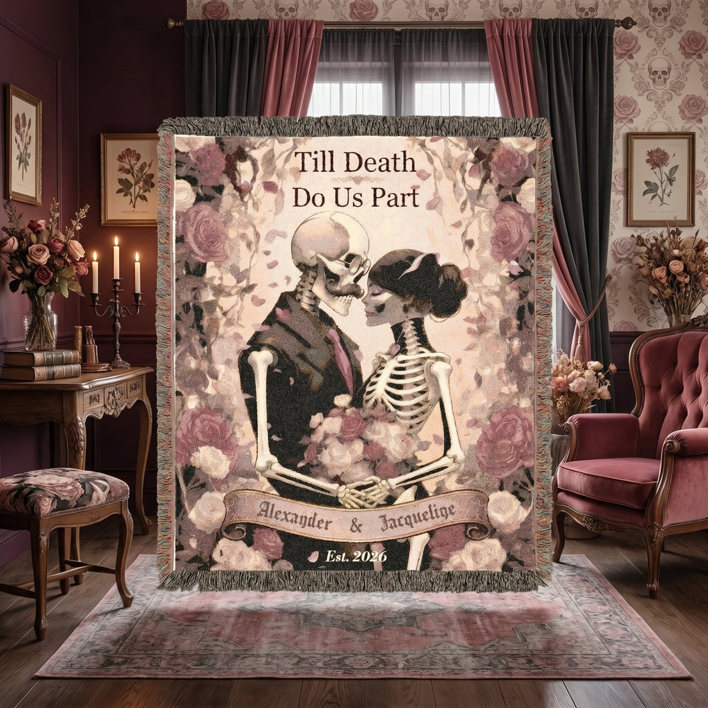 Personalized Skeleton Couple Woven Blanket