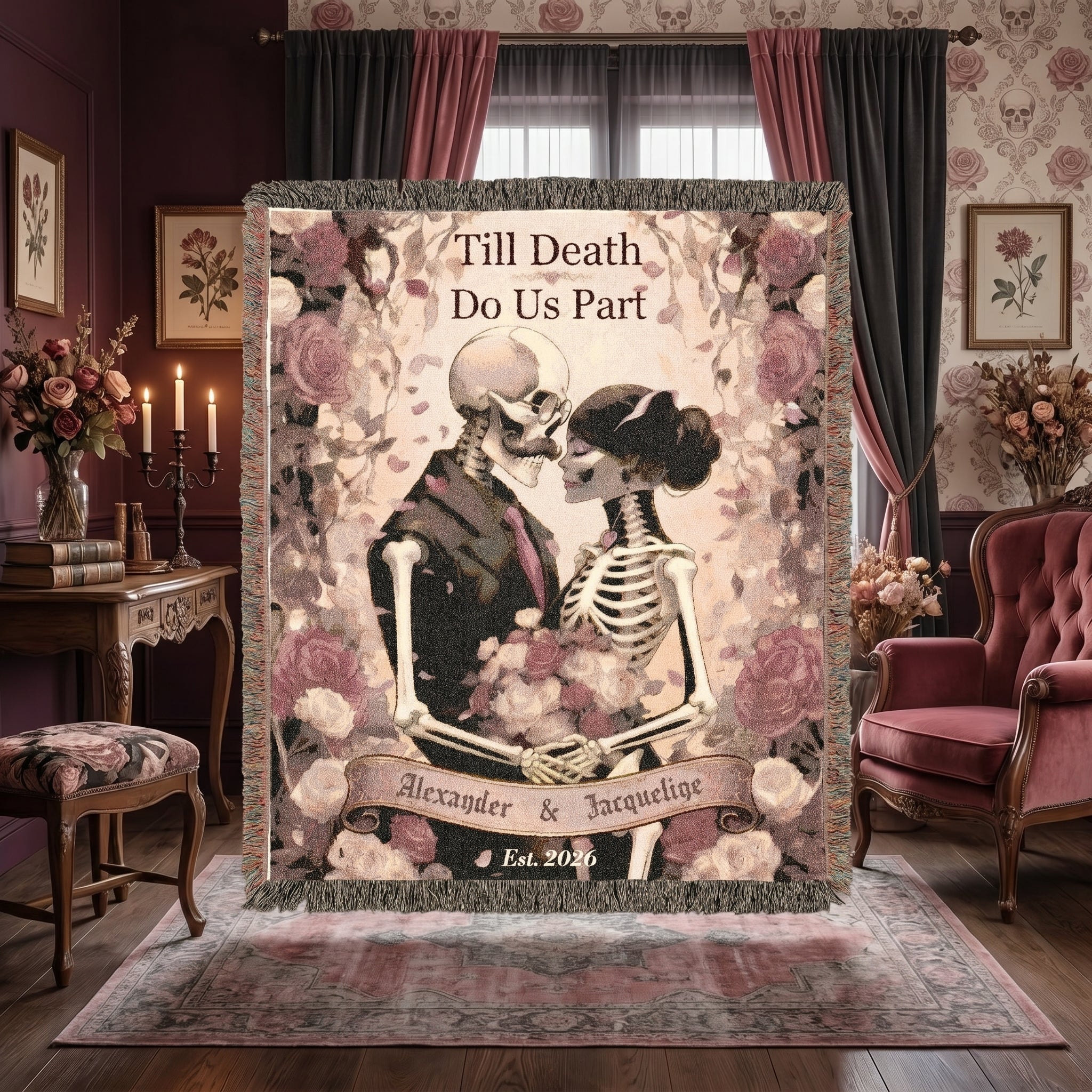 Personalized Skeleton Couple Woven Blanket