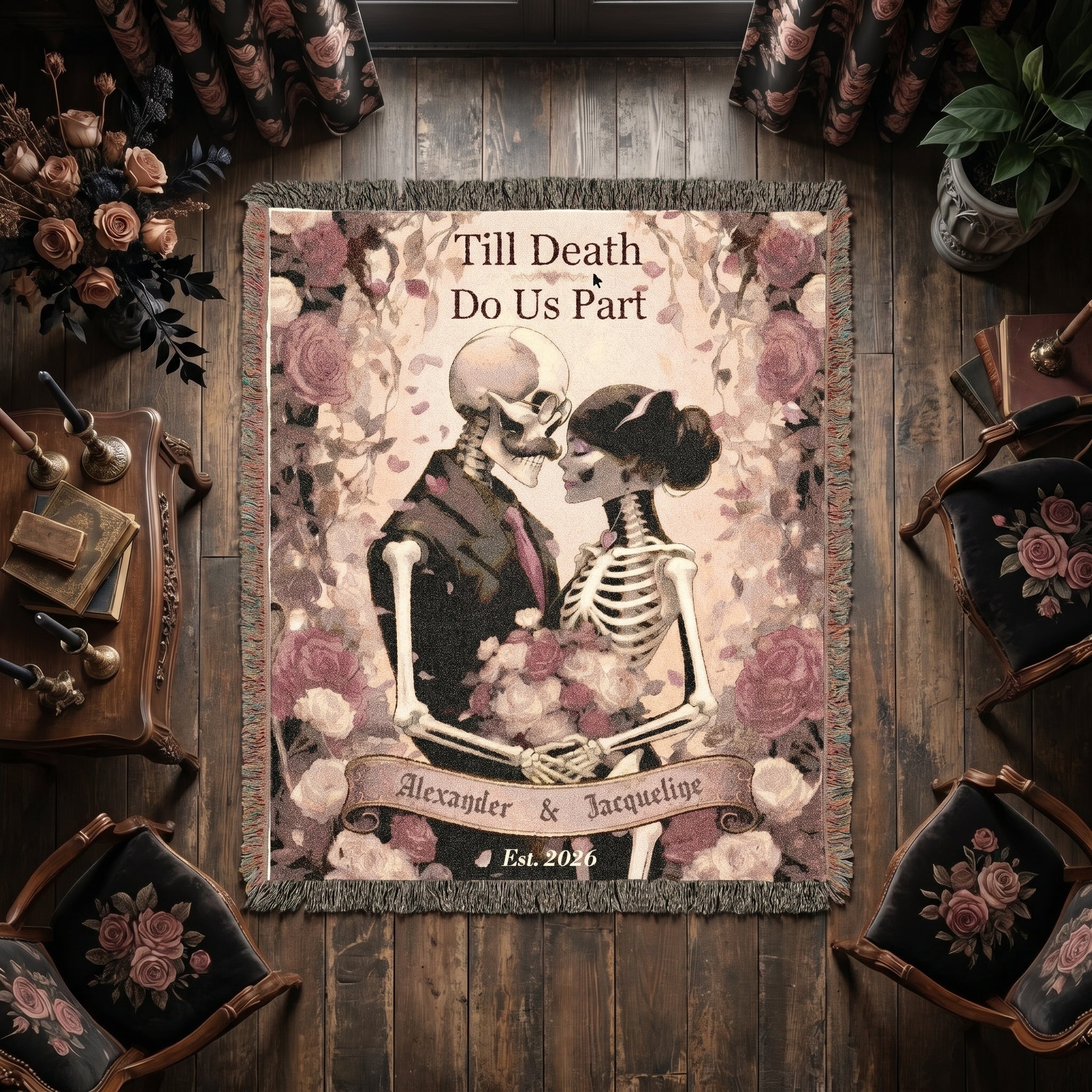 Personalized Skeleton Couple Woven Blanket