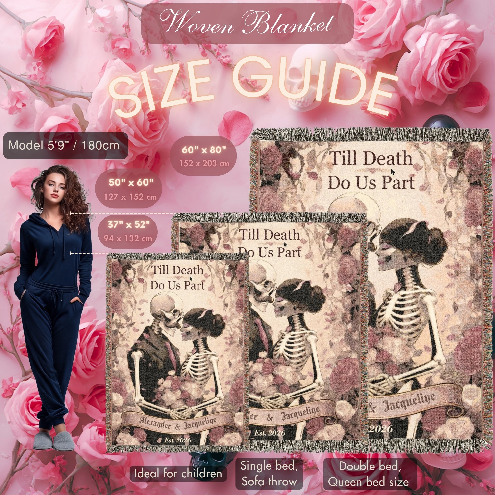 Personalized Skeleton Couple Woven Blanket