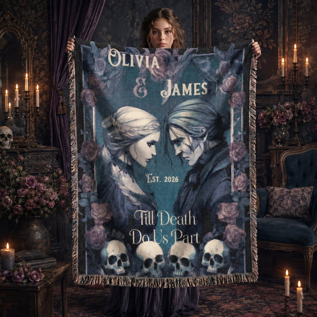 Personalized Gothic Wedding Blanket