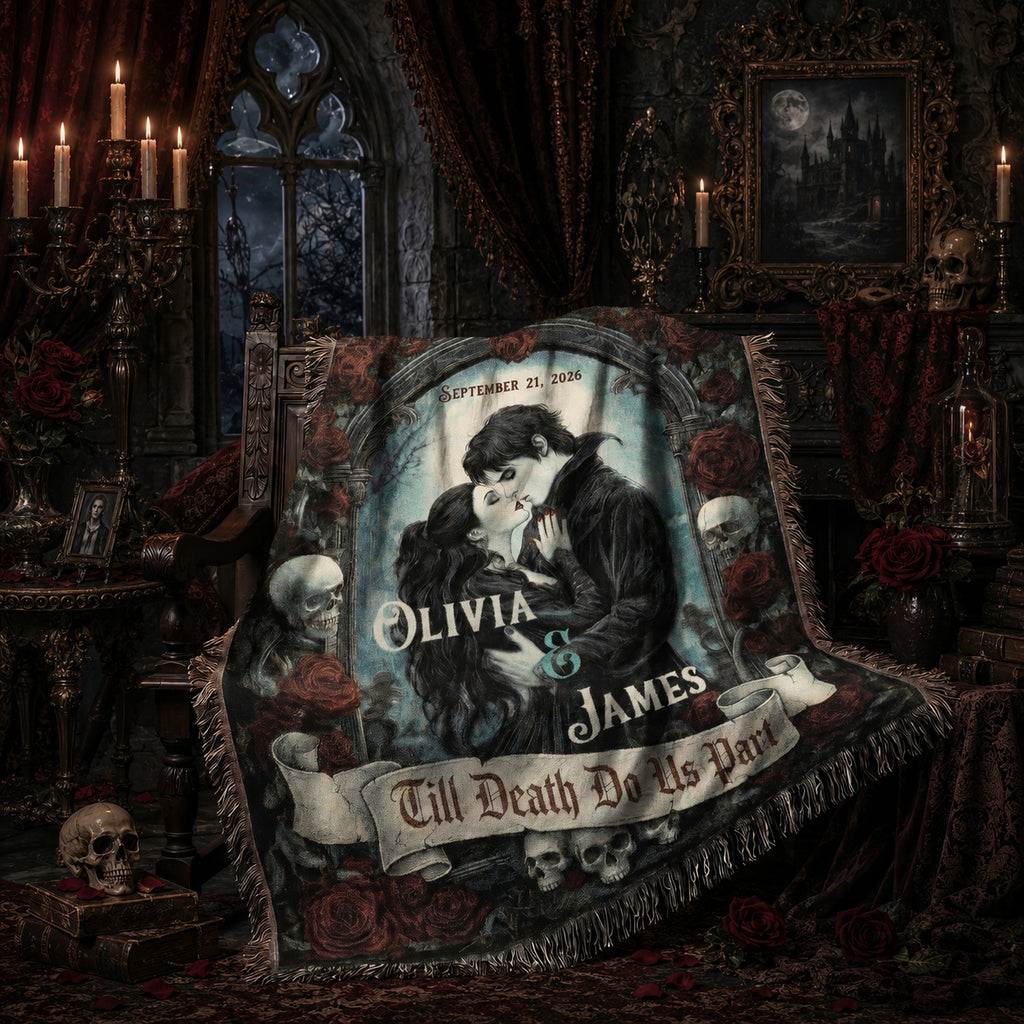 Personalized Gothic Couple Woven Blanket