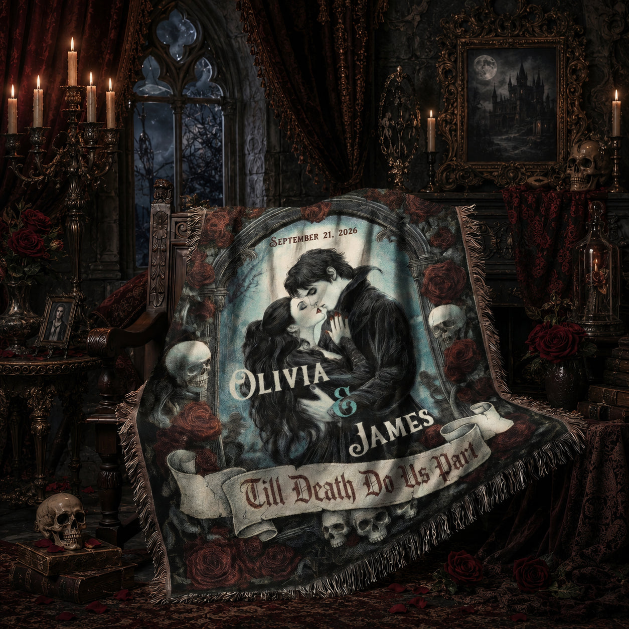 Personalized Gothic Couple Woven Blanket
