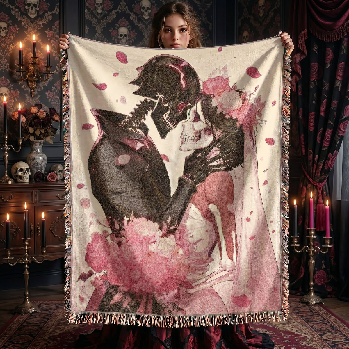 Skeleton Lovers Gothic Woven Blanket