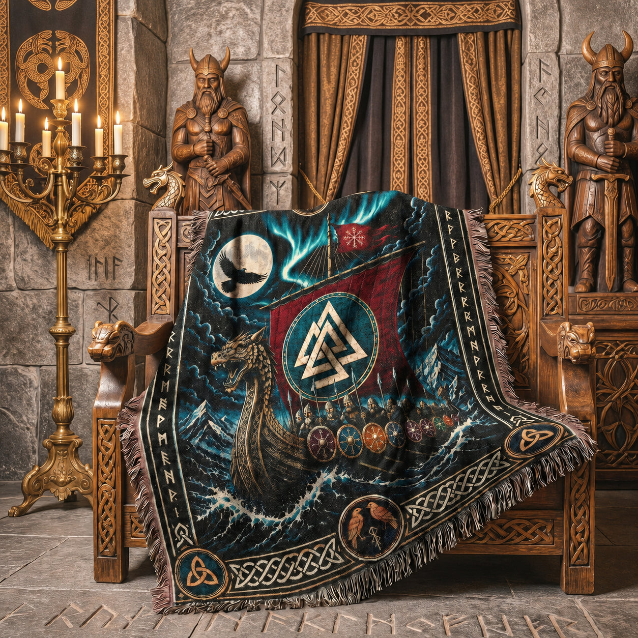 Viking Longship Woven Blanket