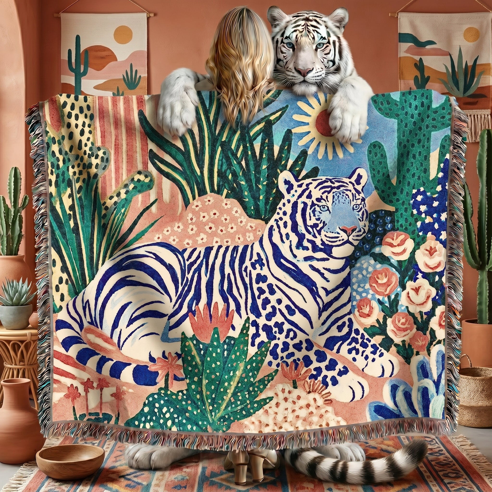Boho Tiger Woven Blanket