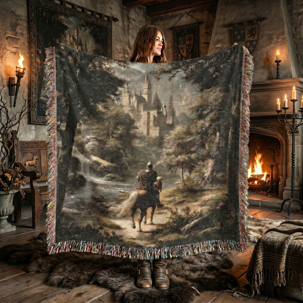 Medieval Forest Rider Woven Blanket