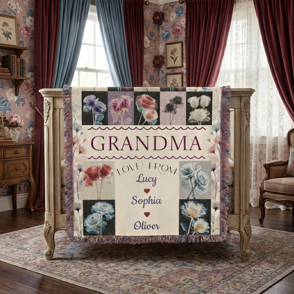 Personalized Grandma Floral Woven Blanket