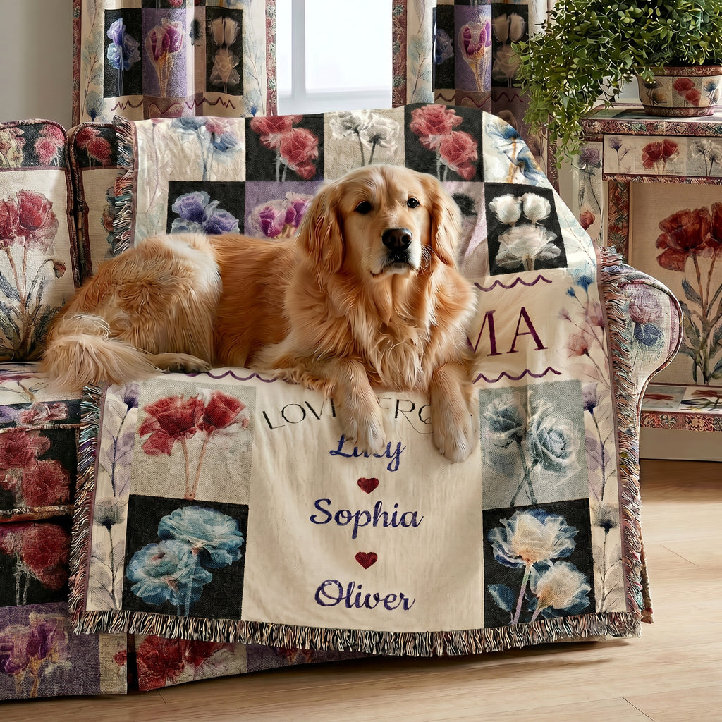 Personalized Grandma Floral Woven Blanket