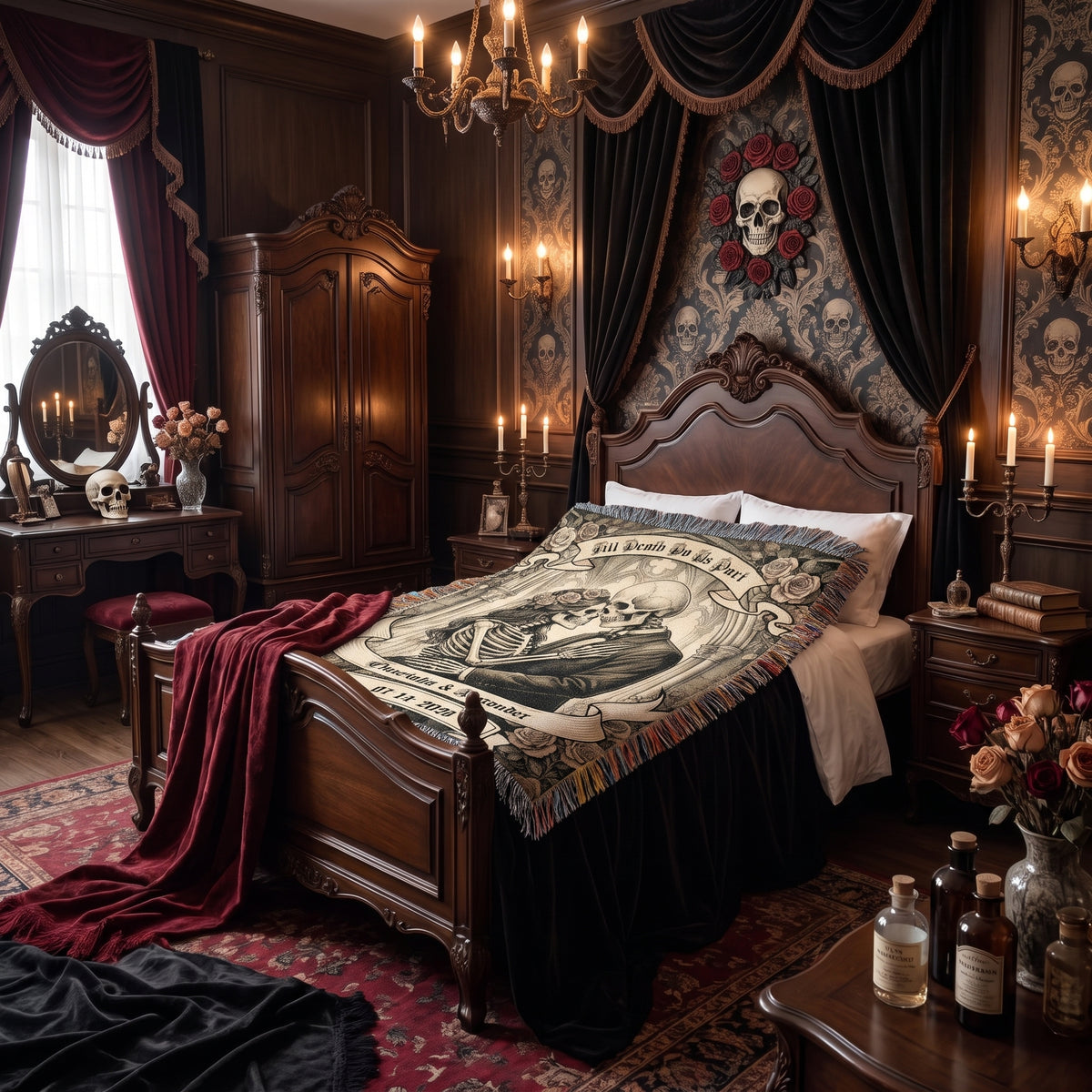 Personalized Skeleton Couple Wedding Woven Blanket