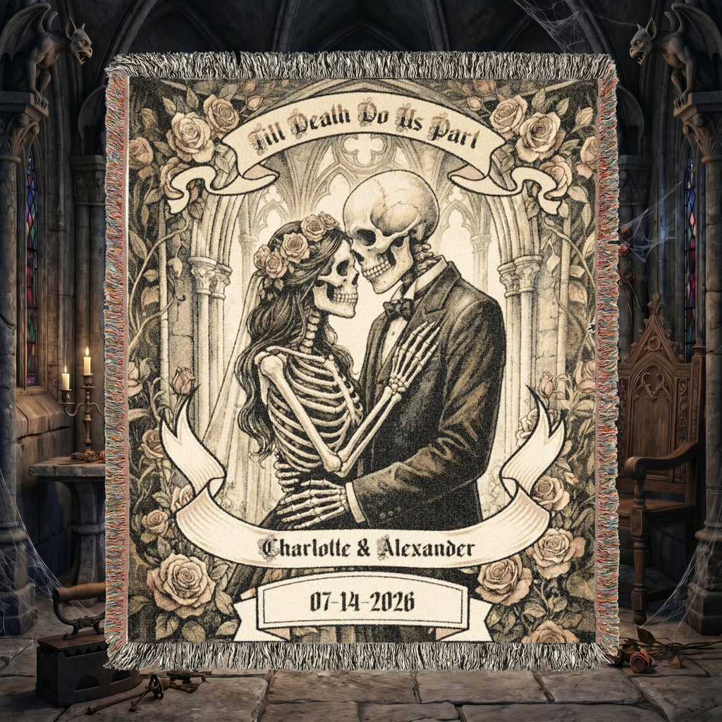 Personalized Skeleton Couple Wedding Woven Blanket