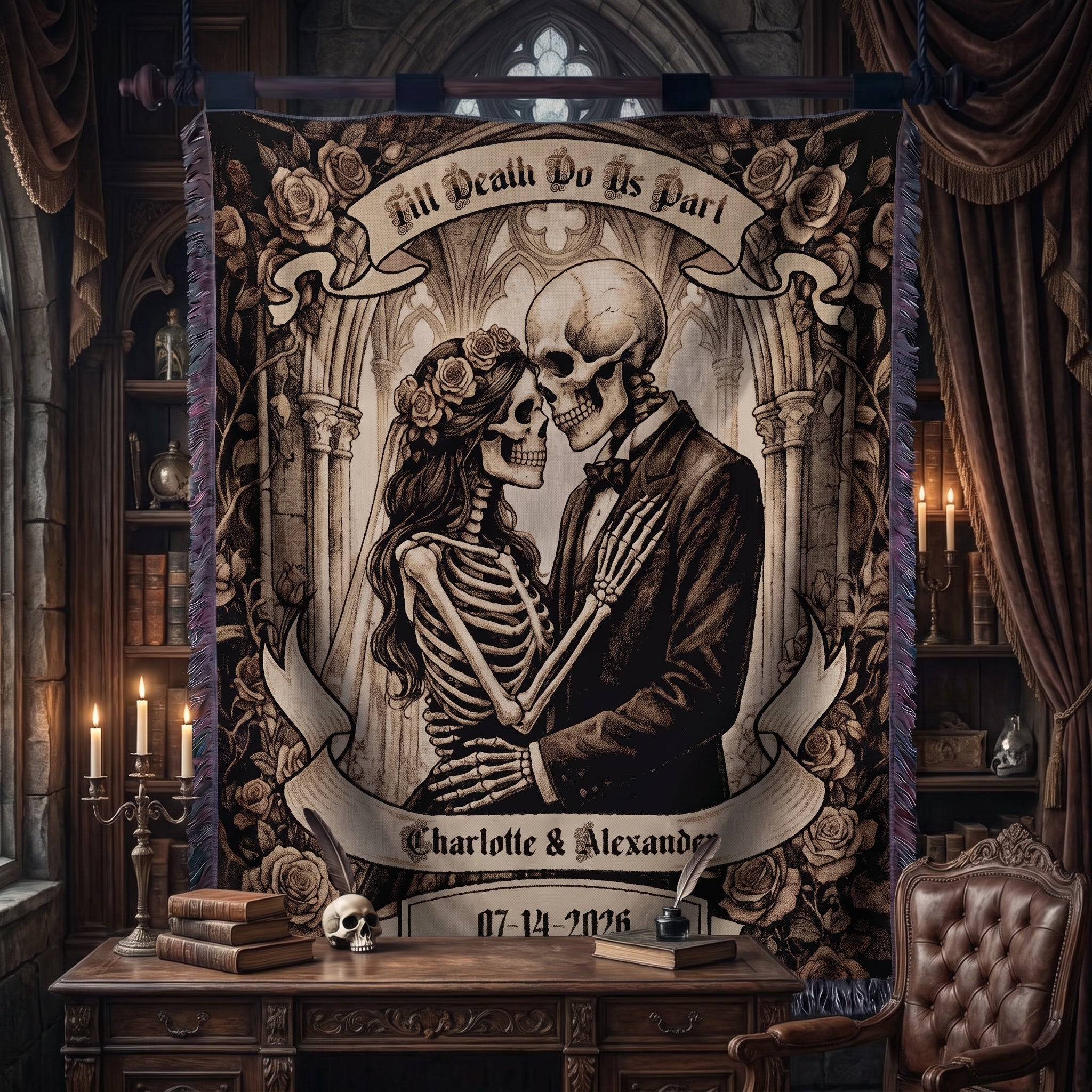 Personalized Skeleton Couple Wedding Woven Blanket