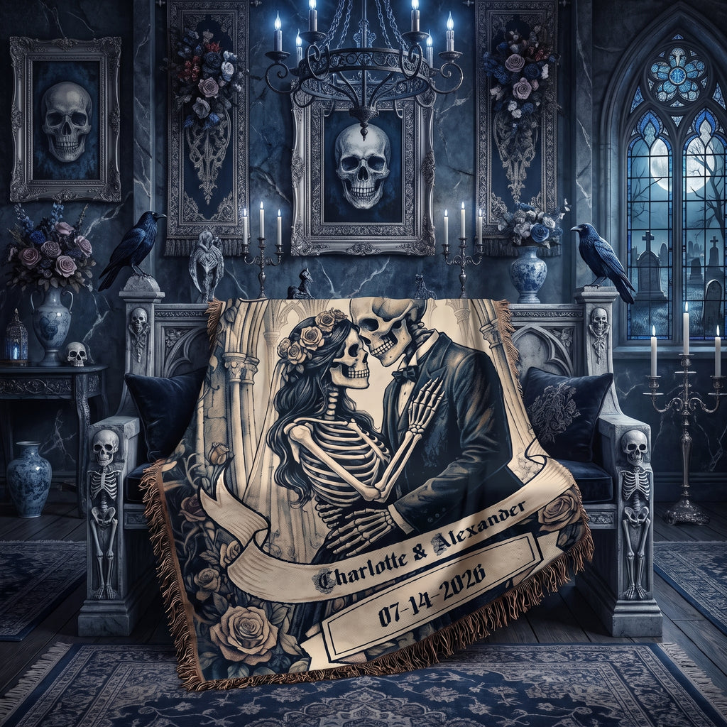 Personalized Skeleton Couple Wedding Woven Blanket
