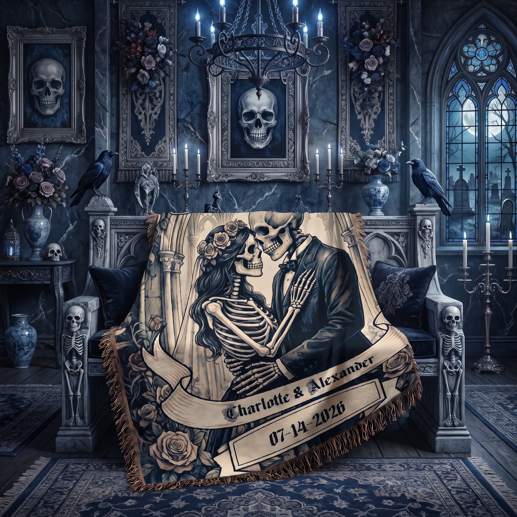 Personalized Skeleton Couple Wedding Woven Blanket