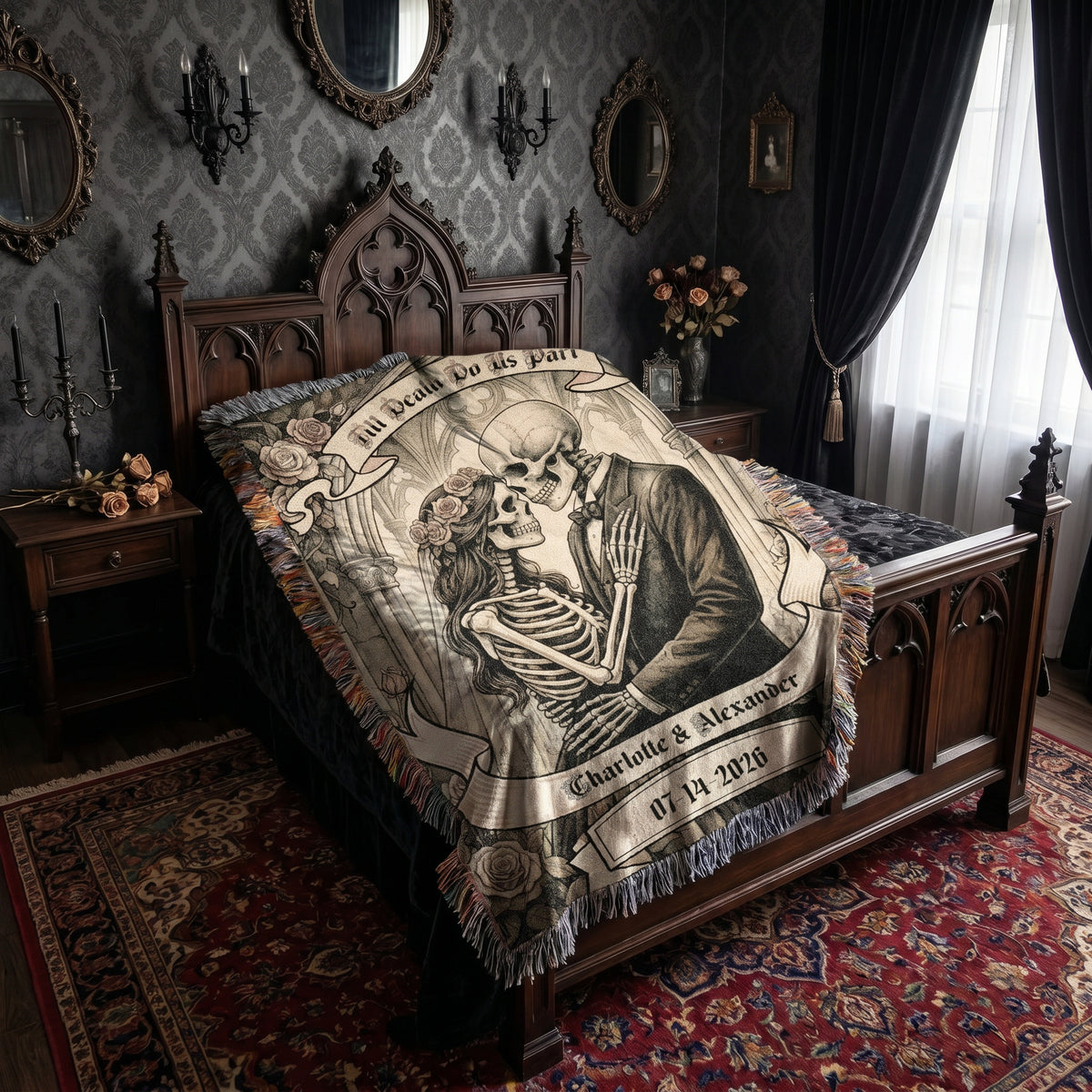 Personalized Skeleton Couple Wedding Woven Blanket