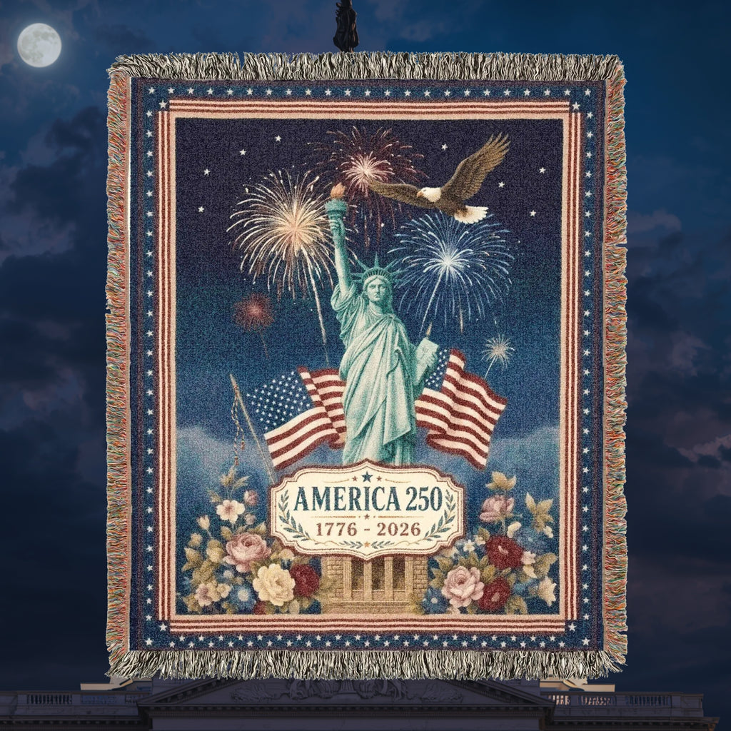 America 250th Anniversary Woven Blanket – Patriotic Statue of Liberty Throw