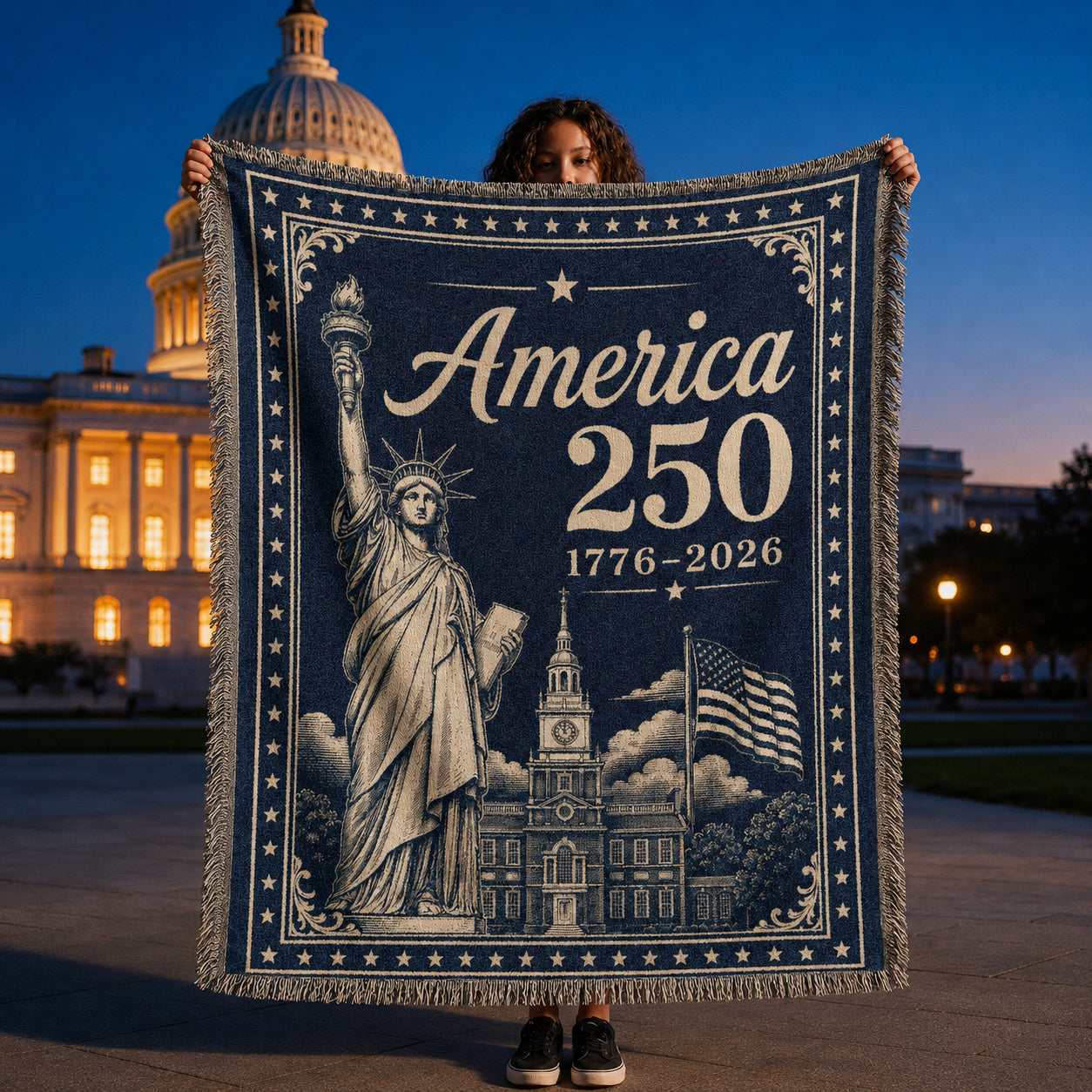 USA 250th Anniversary Woven Blanket – America 250 Patriotic Throw