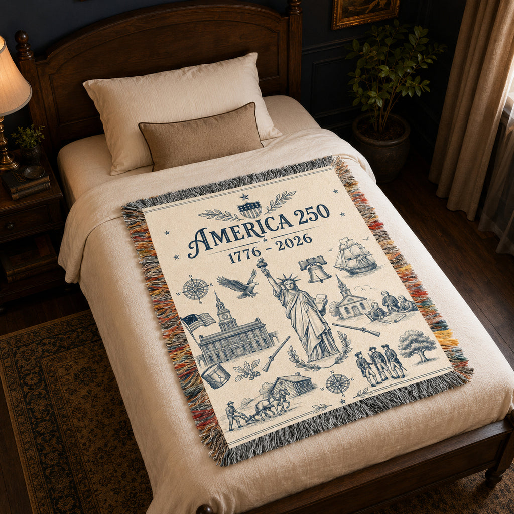 America 250 Heritage Woven Blanket – Vintage Patriotic Throw