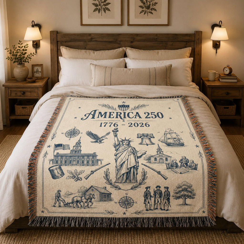 America 250 Heritage Woven Blanket – Vintage Patriotic Throw
