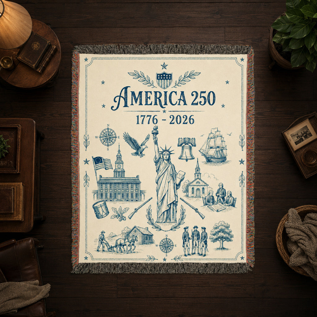 America 250 Heritage Woven Blanket – Vintage Patriotic Throw