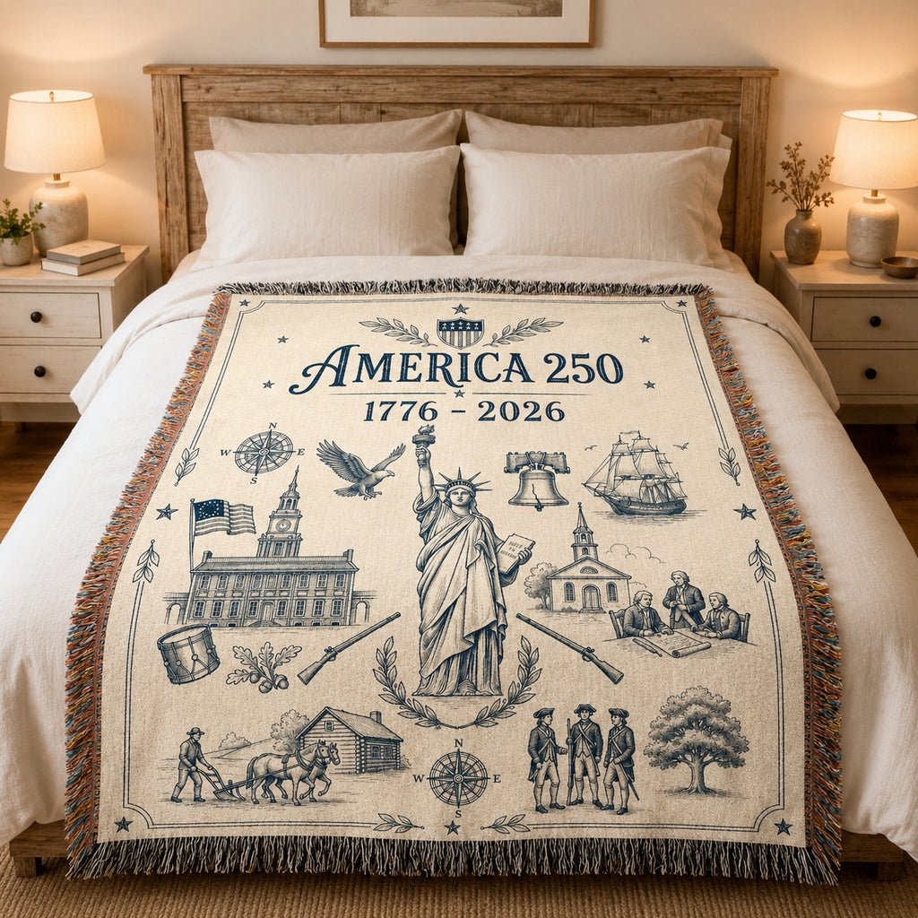 America 250 Heritage Woven Blanket – Vintage Patriotic Throw