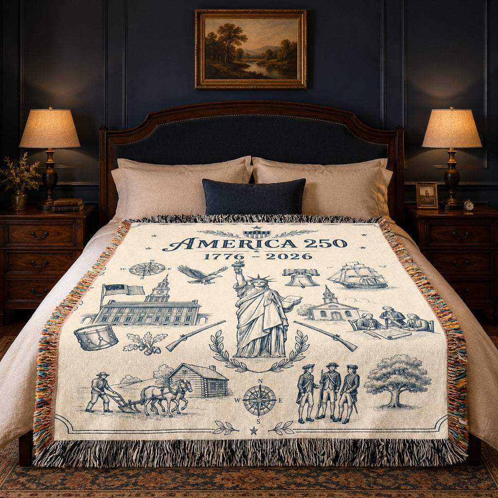 America 250 Heritage Woven Blanket – Vintage Patriotic Throw