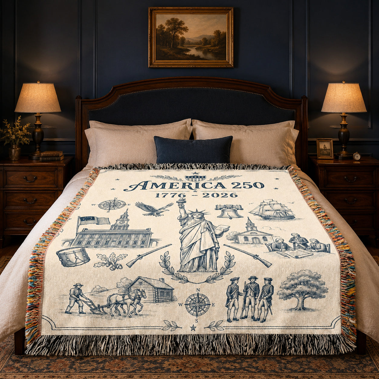 America 250 Heritage Woven Blanket – Vintage Patriotic Throw