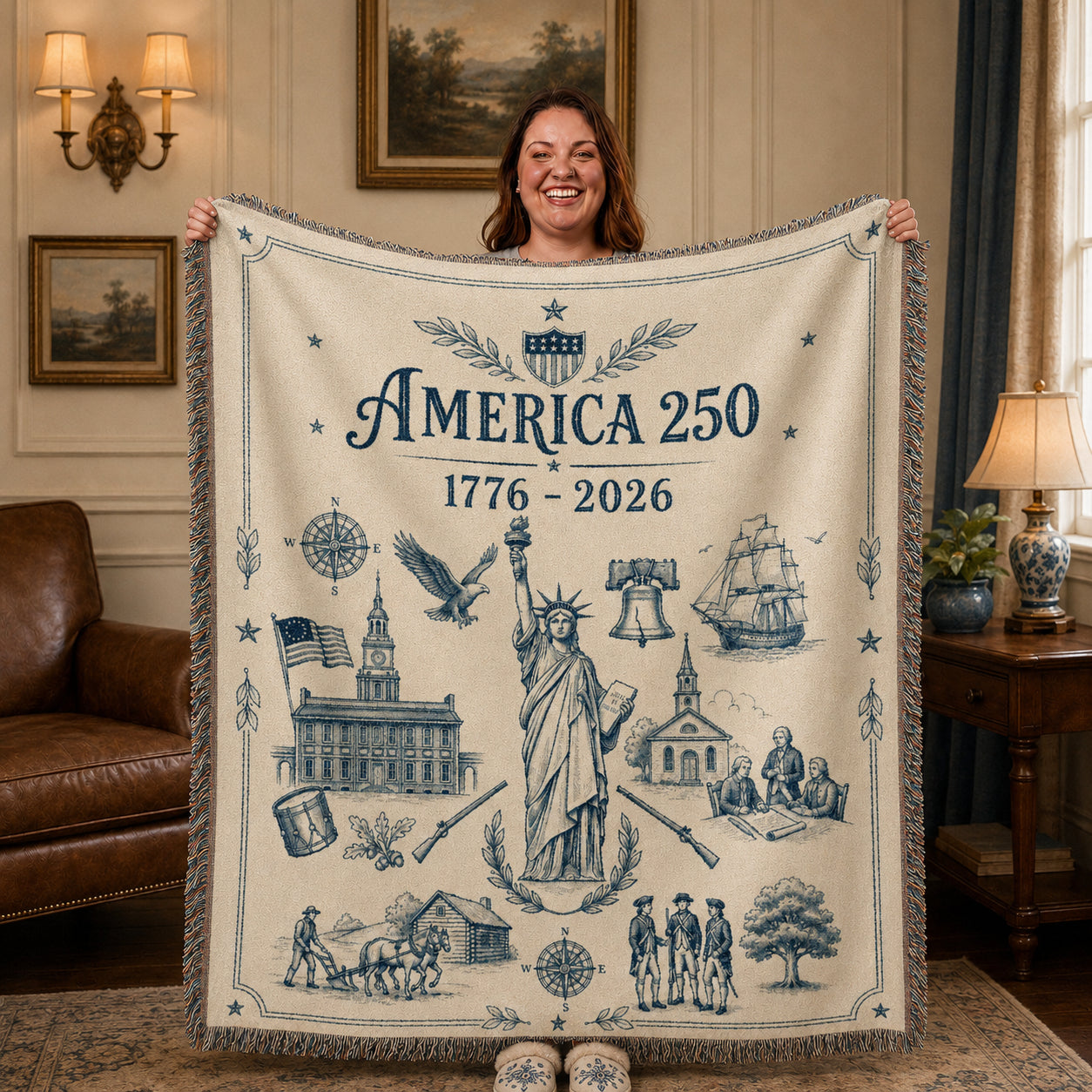 America 250 Heritage Woven Blanket – Vintage Patriotic Throw