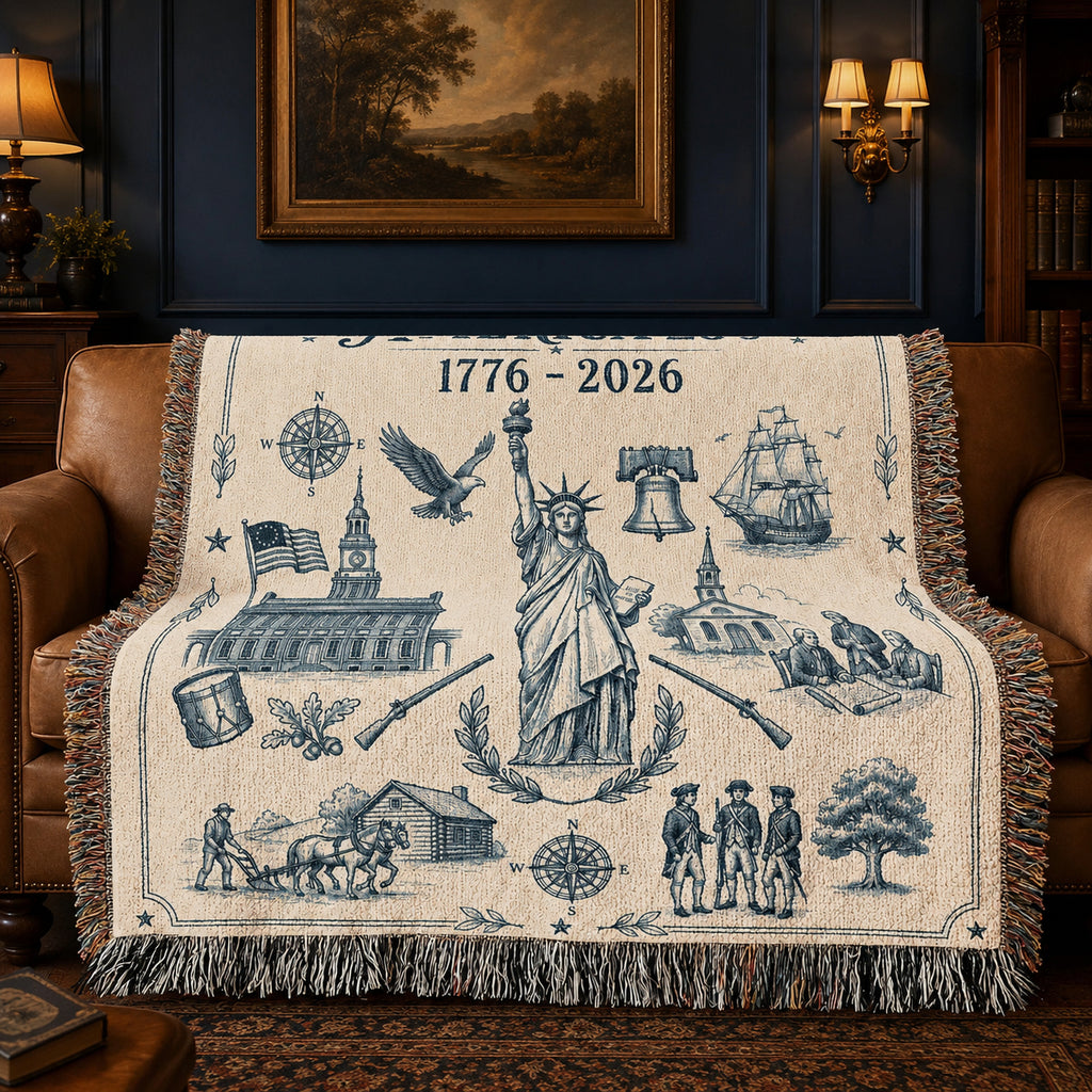 America 250 Heritage Woven Blanket – Vintage Patriotic Throw