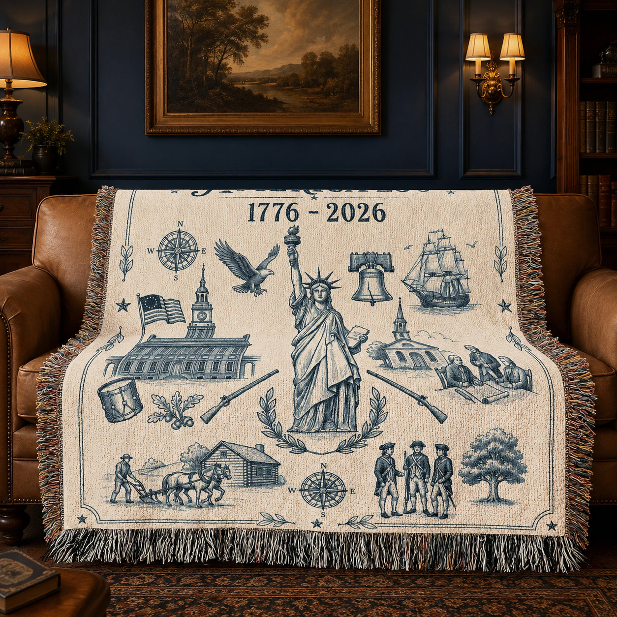 America 250 Heritage Woven Blanket – Vintage Patriotic Throw